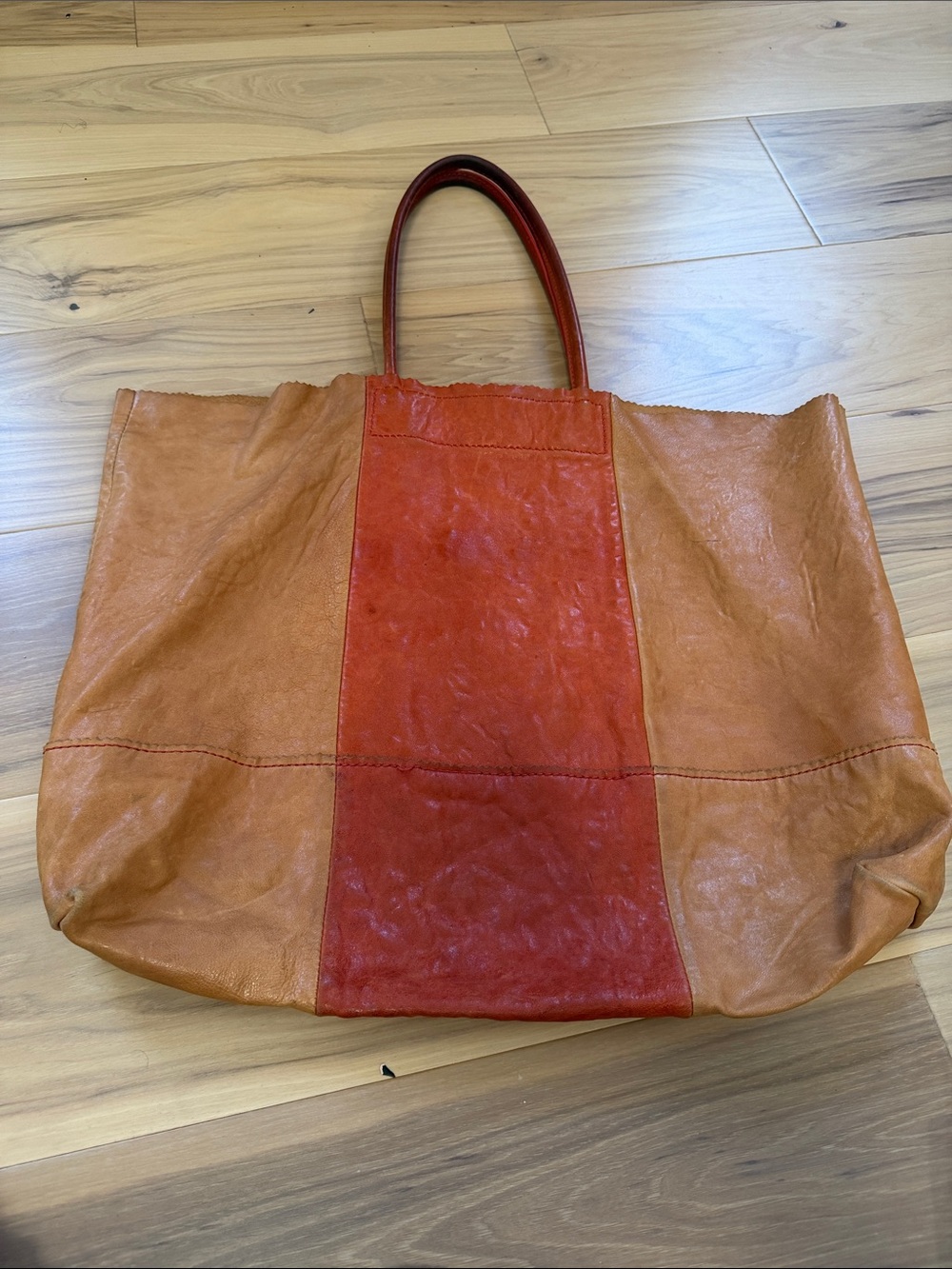 Banana Republic Two-Tone Tan and Orange Leather Tote